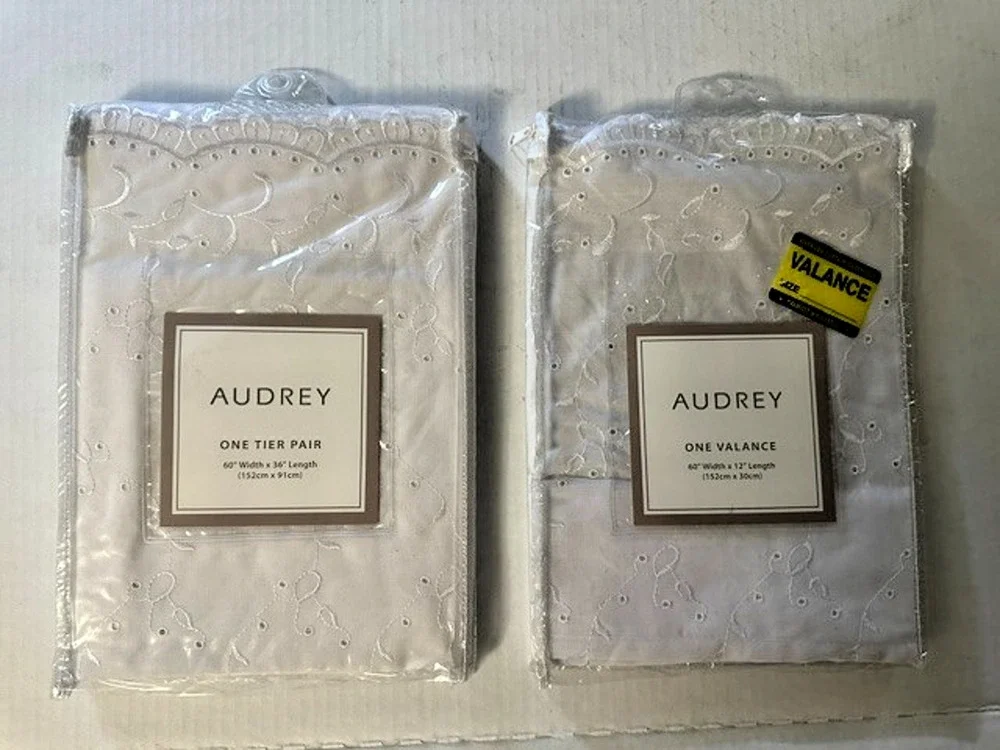 Audrey One Tier Pair 60x36 or 60x24 and One Valance 60x12 NEW